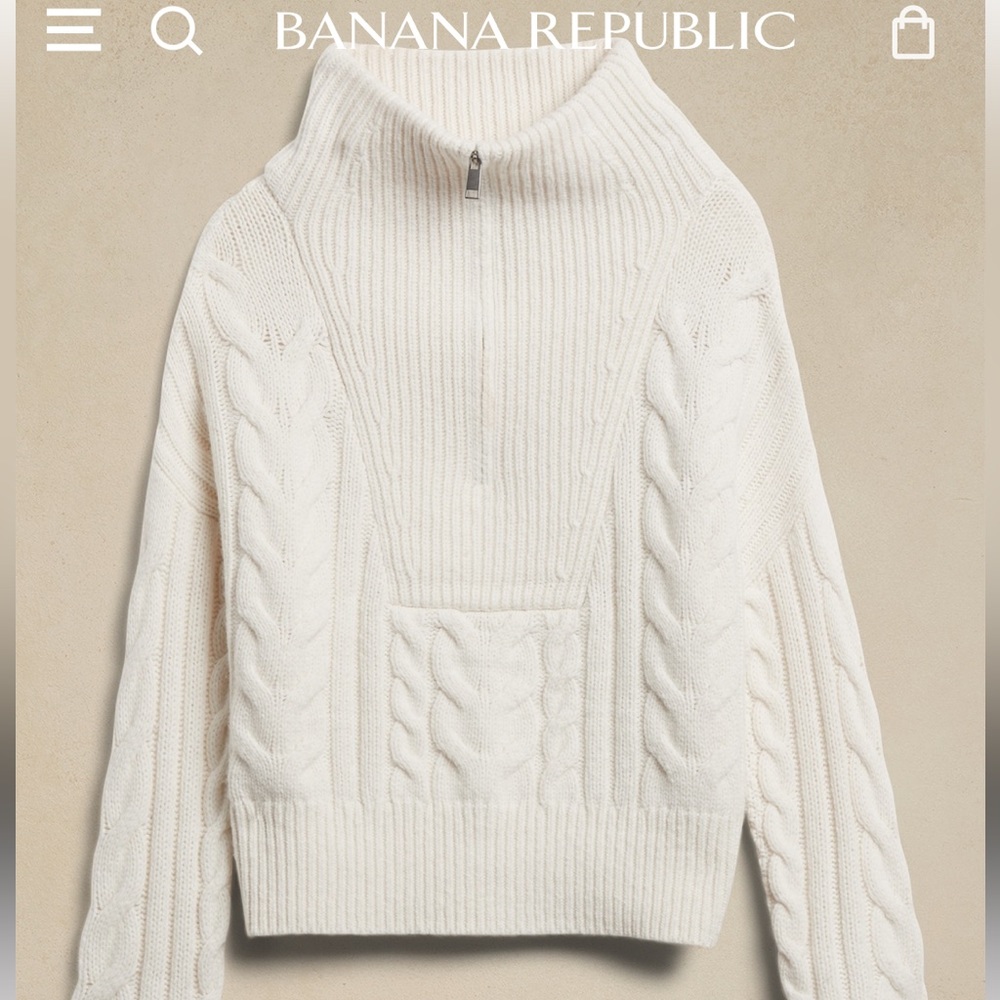 Banana Republic Cream Cable-Knit Half-Zip Sweater